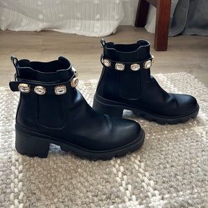 Lug sole booties with rhinestone ankle strap size 8.5